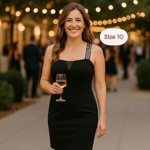 Donna Ricco Black Sequin Strap Satin Cocktail Dress Size 10 - Party Dress